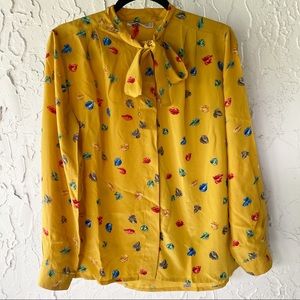 Vintage Gucci Silk Blouse Yellow Leaves 70s Rare